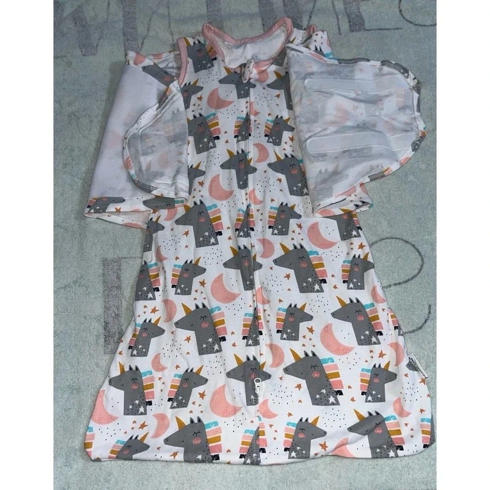 Little Tair FTIKVO Baby Swaddle Sleep Sack Set 0-6M Unicorn Gray Cotton 2pk